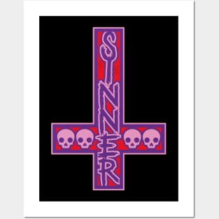 Sinner On Inverted Cross Pink And Purple Posters and Art